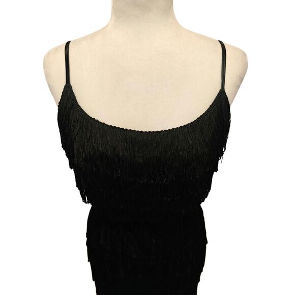 Vintage 1950s black Fringe Flapper style dress - Picture 4 of 11